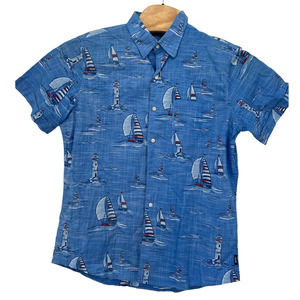 Izod Saltwater Blue Sailboat‎ Shirt Size Large